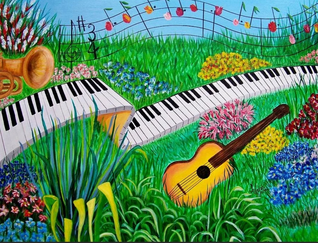 Песня чудо сад. Музыкальный пейзаж. Картина музыкальные. Музыкальные рисунки. Иллюстрации на музыкальную тему.